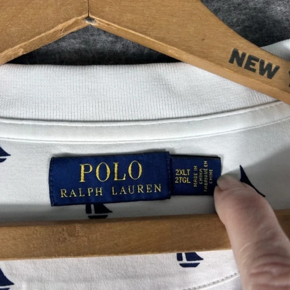 Polo Ralph Lauren Sailboat All Over Print Polo Shirt White Navy Men's 2XLT Beach